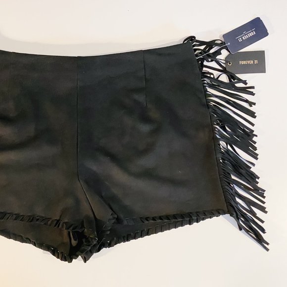 Black Forever 21 Suede Fringe Shorts - Picture 1 of 5